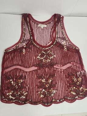 LOVECULTURE Size S Burgundy Sequin Stunning Beautiful Mesh Racerback Camisole